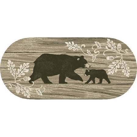 MAYBERRY RUG Mayberry Rug CC10512 20X44 20 x 44 in. Oval Cozy Cabin Foliage Bear Printed Nylon Kitchen Mat & Rug CC10512 20X44